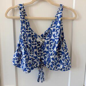 Thakoon Blue Floral Tie-Front Crop Top